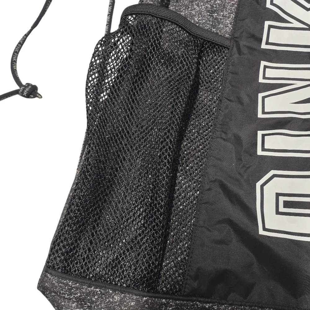 Victoria's Secret Drawstring Black Gray Backpack Bag